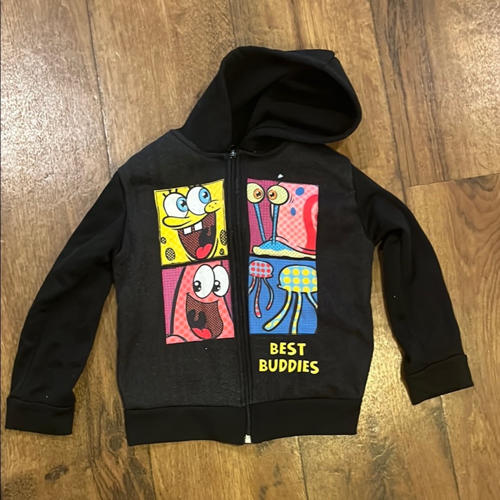 Kids Black Graphic Zipper Hoodie